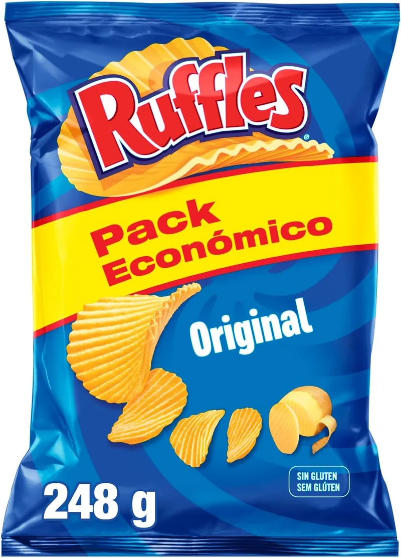 Ruffles ▫️ Original, Batatas fritas com sal, Snack Produto, saco familiar, 248gr, 248g