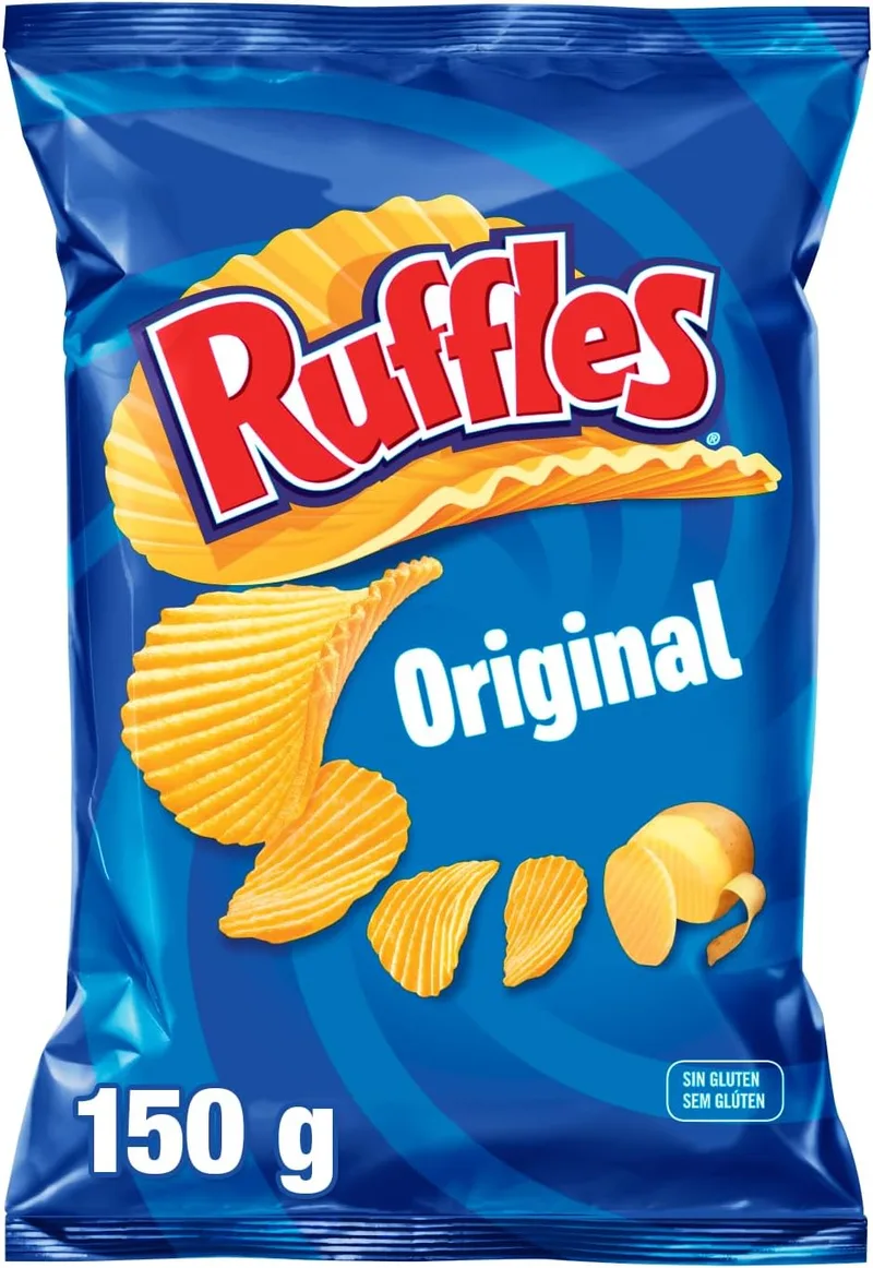 Ruffles ▫️ Original, Batatas fritas de pacote com sal, Snack Produto, saco individual, 150g