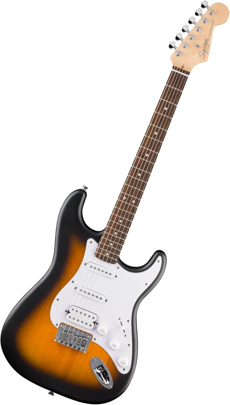 Fender ▫️ Guitarra elétrica Squier Debut HT HSS Series Stratocaster, guitarra para principiantes, com 2 anos de garantia, 2 Tone Sunburst