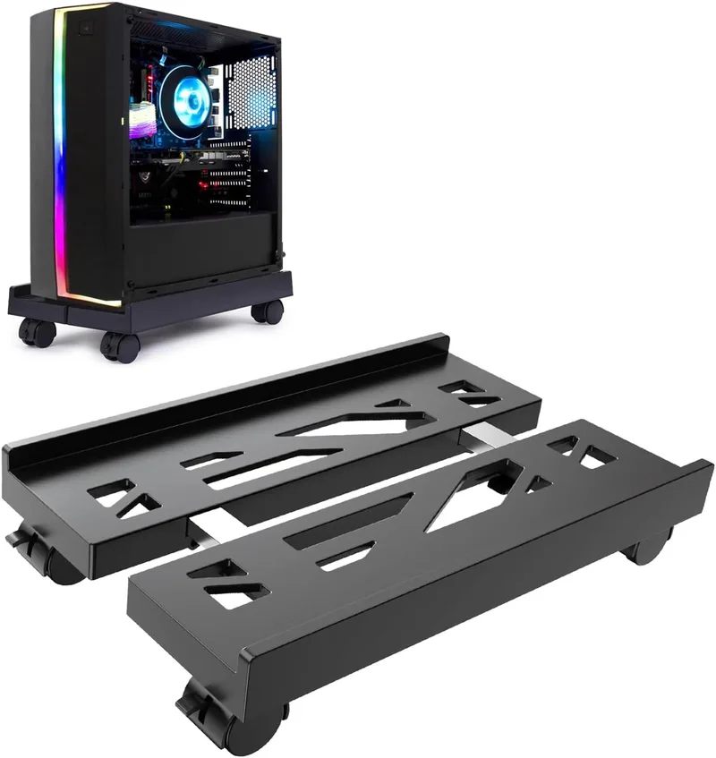 Eymobad ▫️ Suporte para CPU de PC, suporte ajustável com 4 rodas para colocar debaixo da secretária, torre de computador - Preto