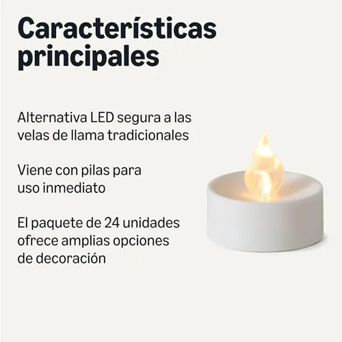 Amazon Basics ▫️ Velas LED sem chama alimentadas a pilhas, com pilhas incluídas, embalagem de 24 unidades, 3,65 cm (diâmetro) x 3,34 cm (altura), preto/branco 2