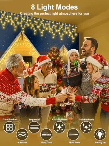 ARKOCHIC ▫️ Cortina de luzes de Natal para exterior de 10 m, luzes LED de Natal para exterior em branco quente 4