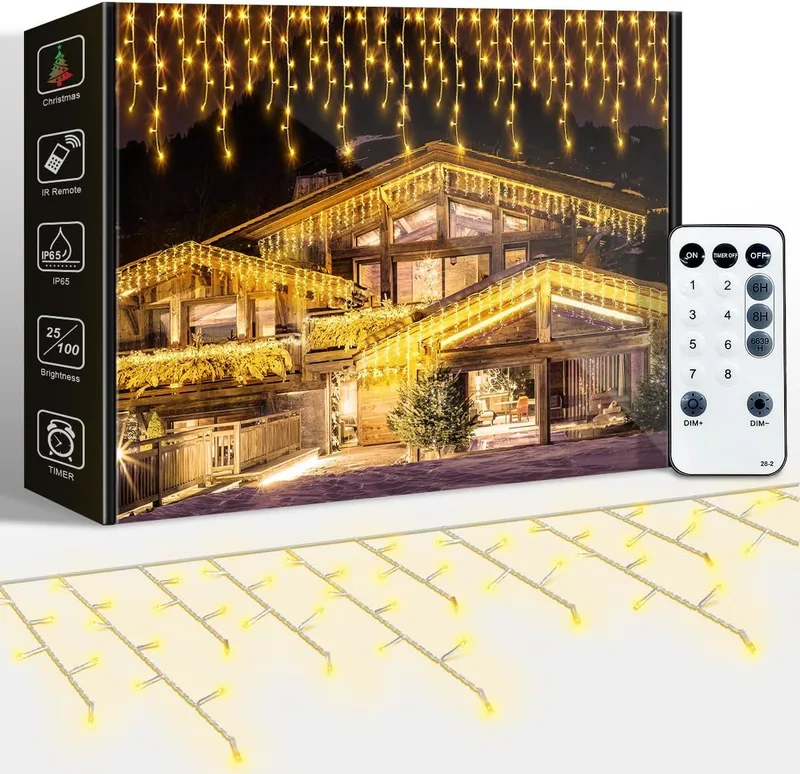 ARKOCHIC ▫️ Cortina de luzes de Natal para exterior de 10 m, luzes LED de Natal para exterior em branco quente