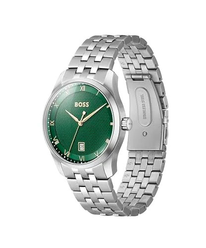BOSS ▫️ Relógio analógico de quartzo para homem da coleção Principle, com bracelete em pele ou aço inoxidável, disponível em preto, castanho, azul, verde ou cinzento 2