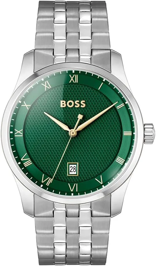 BOSS ▫️ Relógio analógico de quartzo para homem da coleção Principle, com bracelete em pele ou aço inoxidável, disponível em preto, castanho, azul, verde ou cinzento