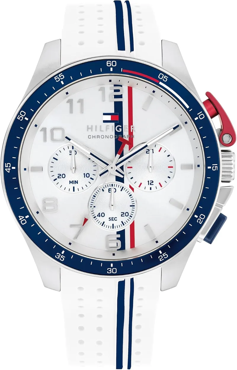 Tommy Hilfiger ▫️ Relógio cronógrafo de quartzo para homem com bracelete de silicone branco - 1792167