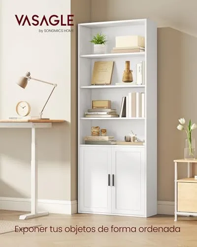 VASAGLE ▫️ Estante, Estante Vertical de 6 Níveis, com Portas, 24 x 60 x 175 cm, para Sala de Estar, Estúdio, Escritório, Sala de Jantar, Branco Nuvem LBC402W01 2