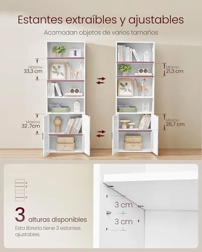 VASAGLE ▫️ Estante, Estante Vertical de 6 Níveis, com Portas, 24 x 60 x 175 cm, para Sala de Estar, Estúdio, Escritório, Sala de Jantar, Branco Nuvem LBC402W01 4