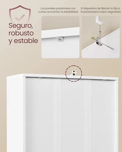 VASAGLE ▫️ Estante, Estante Vertical de 6 Níveis, com Portas, 24 x 60 x 175 cm, para Sala de Estar, Estúdio, Escritório, Sala de Jantar, Branco Nuvem LBC402W01 5