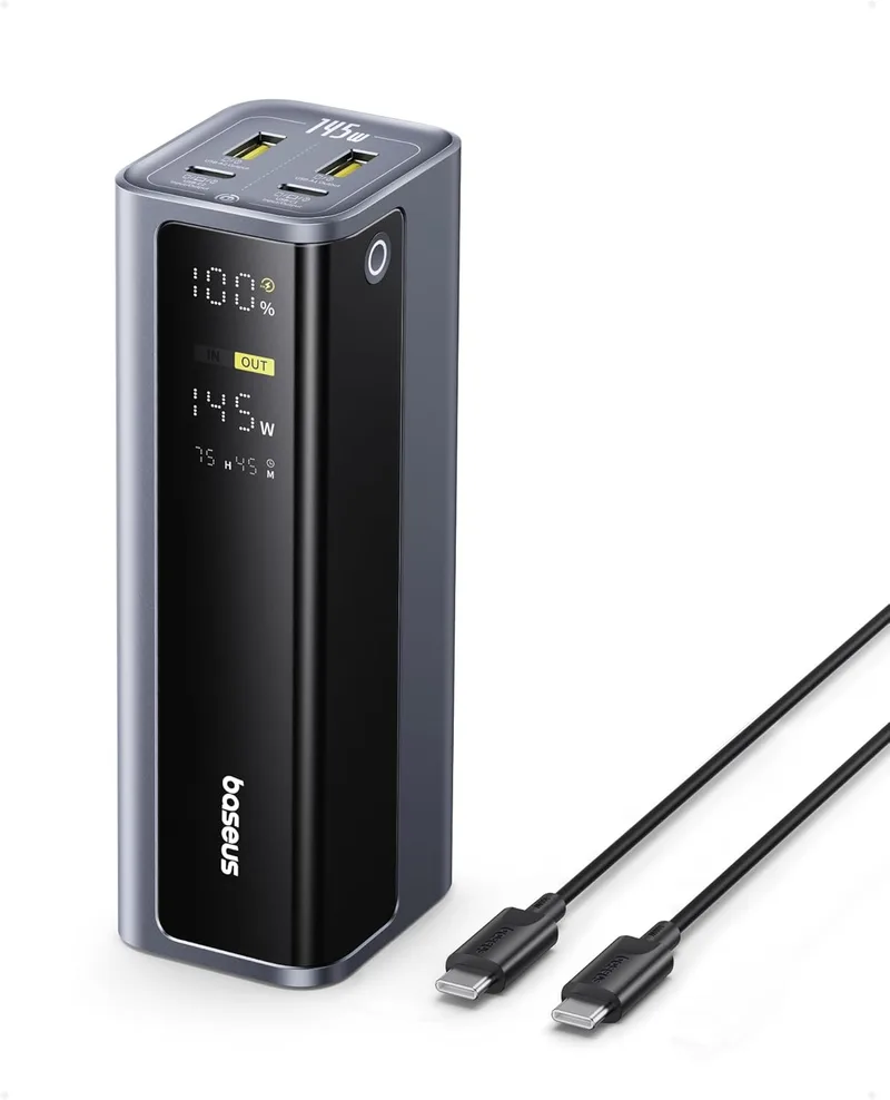 Baseus ▫️ EnerGeek Power Bank 145W 20800 mAh, Bateria Externa de Carregamento Rápido com 2X USB-C PD 3.0 100W MAX, Affichage Inteligente, Compatível com MacBook Pro, DELL, HP, SteamDeck, iPhone 16/15/14, Samsung