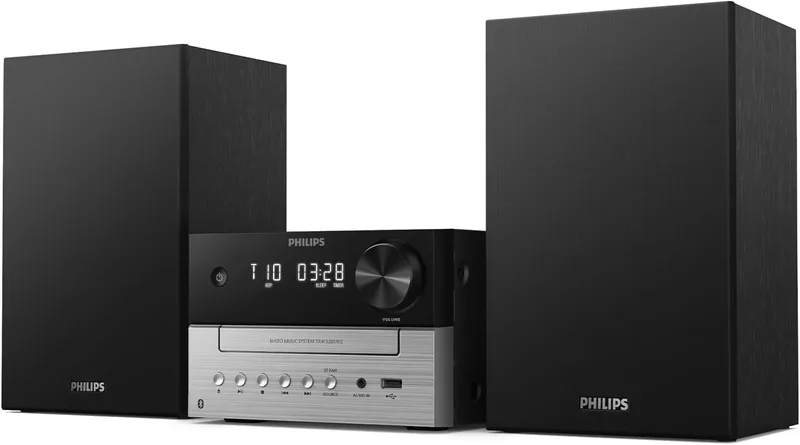 PHILIPS ▫️ Sistema Hi-Fi TAM3205M2 Micro Music, com Bluetooth, leitor de CD, USB, rádio FM Auracast, 85% de material reciclado