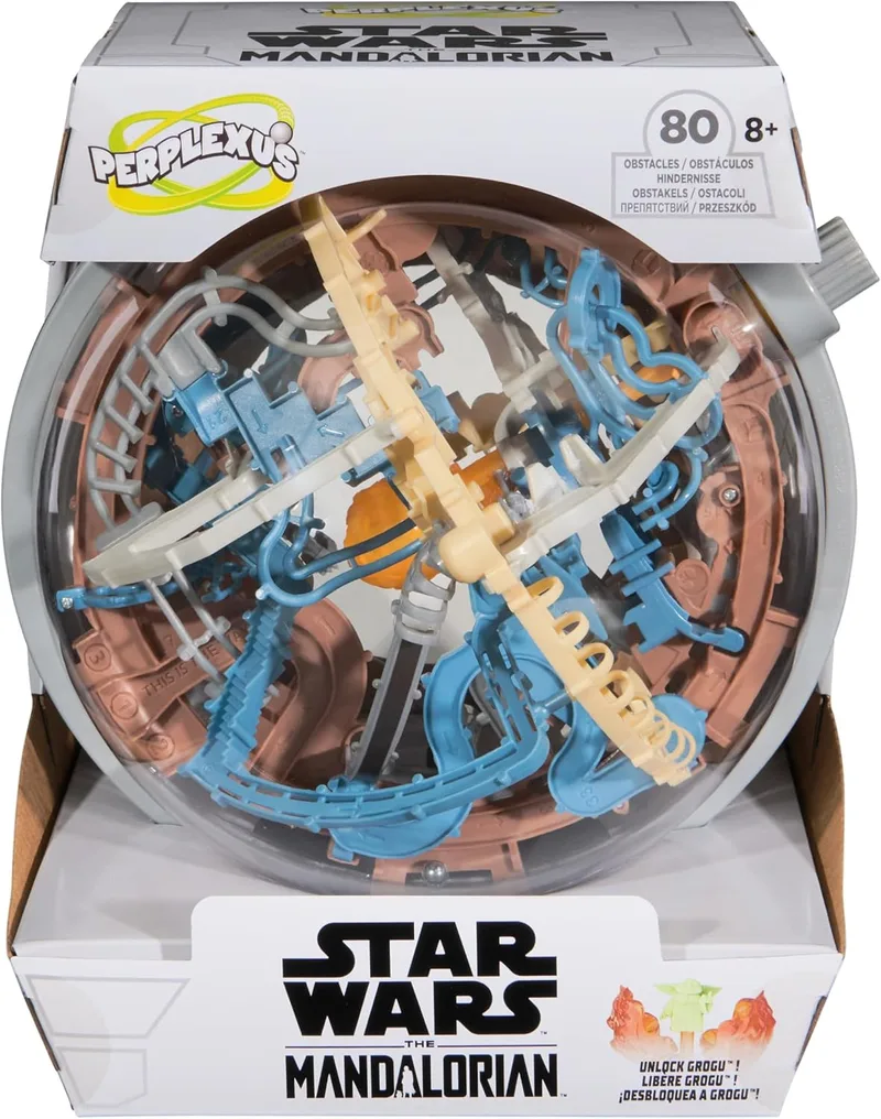 Spin Master Games ▫️ PERPLEXUS Star Wars - The Mandalorian - Labirinto de bolas 3D com 80 obstáculos galácticos do universo Star Wars com botão de rotação interativo, a partir dos 8 anos