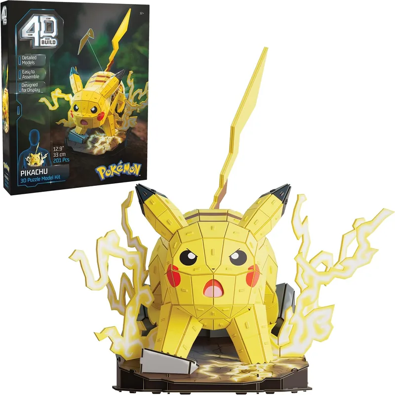 4D Build ▫️ Puzz4d - Maquete do Pikachu com 201 peças - Puzzle 3D do Pokémon Pikachu com 33 cm - Maquetes para montar para adultos e crianças - Puzzles para adultos e crianças - Jogos de mesa