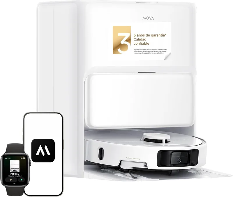 Mova ▫️ Aspirador de pó robô P50 Ultra com esfregona flexível, sucção de 19 000 Pa, limpeza de bordas e cantos, auto-limpeza da superfície de lavagem e esfregona a 75 ℃, esvaziamento automático