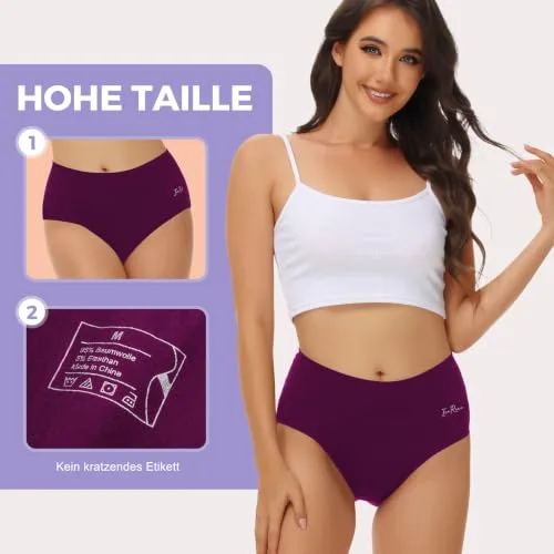 IceReco ▫️ Cuecas femininas de algodão, de cintura alta e elásticas – Conjunto de 5 4