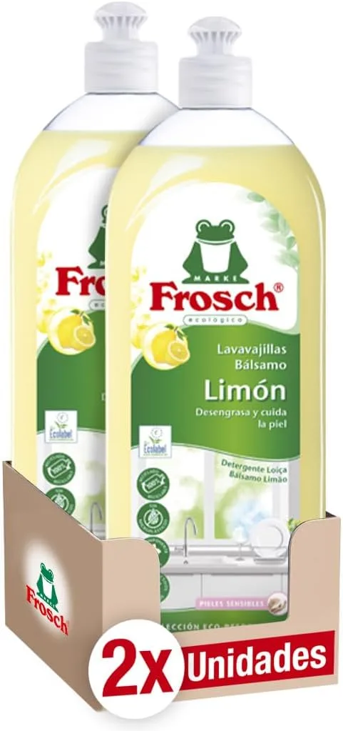 FROSCH ▫️ Detergente líquido para lavar louça à mão, bálsamo ecológico com aroma a limão, desengordura e protege a pele, testado dermatologicamente - Embalagem de 2 unidades de 750 ml