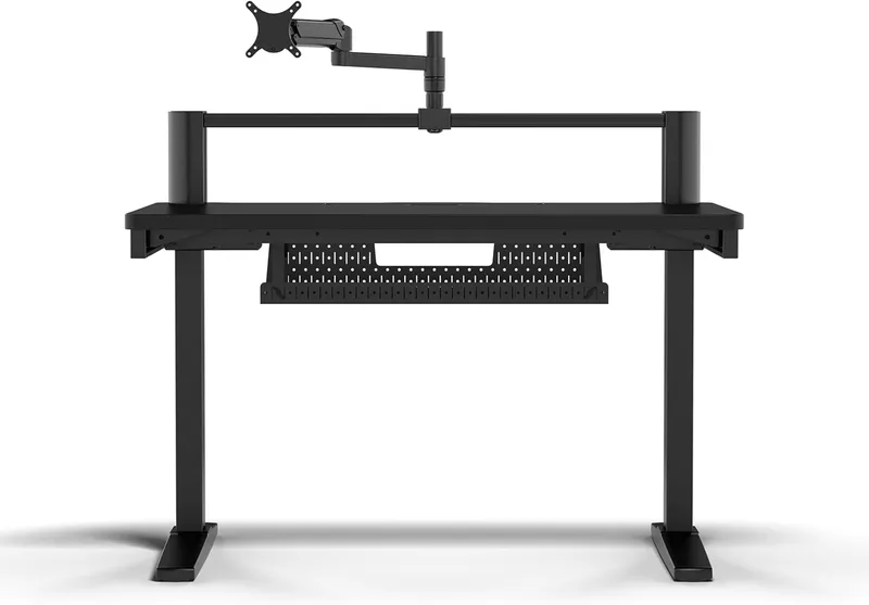 Corsair ▫️ Platform:4 – 120 cm x 76 cm, Altura Fixa, Secretária de pé para jogos e escritório, Cabos de secretária, Alimentação USB, Braço para monitor incluído – Preto