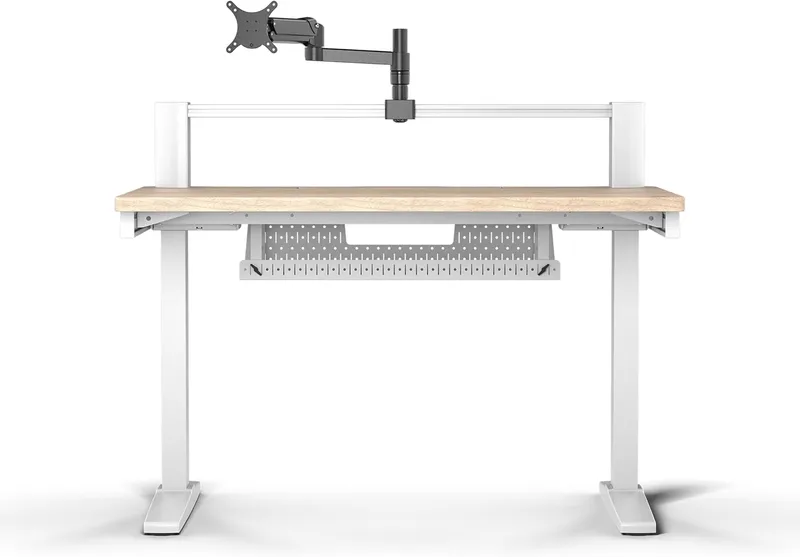 Corsair ▫️ Platform:4 – 120 cm x 76 cm, Altura Fixa, Secretária de pé para jogos e escritório, Cabos de secretária, Alimentação USB, Braço para monitor incluído – Cor: Pinho Branco