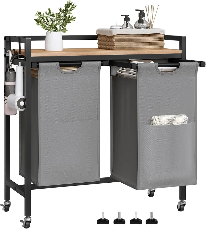EUGAD ▫️ Cesto para roupa suja, 2 sacos para roupa lavada de 40 L, cesto de roupa removível, móvel para roupa suja para casa de banho e lavandaria, tecido Oxford, estrutura metálica, 70x30x71 cm