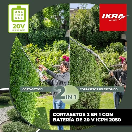 IKRA ▫️ Cortador de sebes a bateria 2 em 1 ICPH 2050 com haste telescópica 2