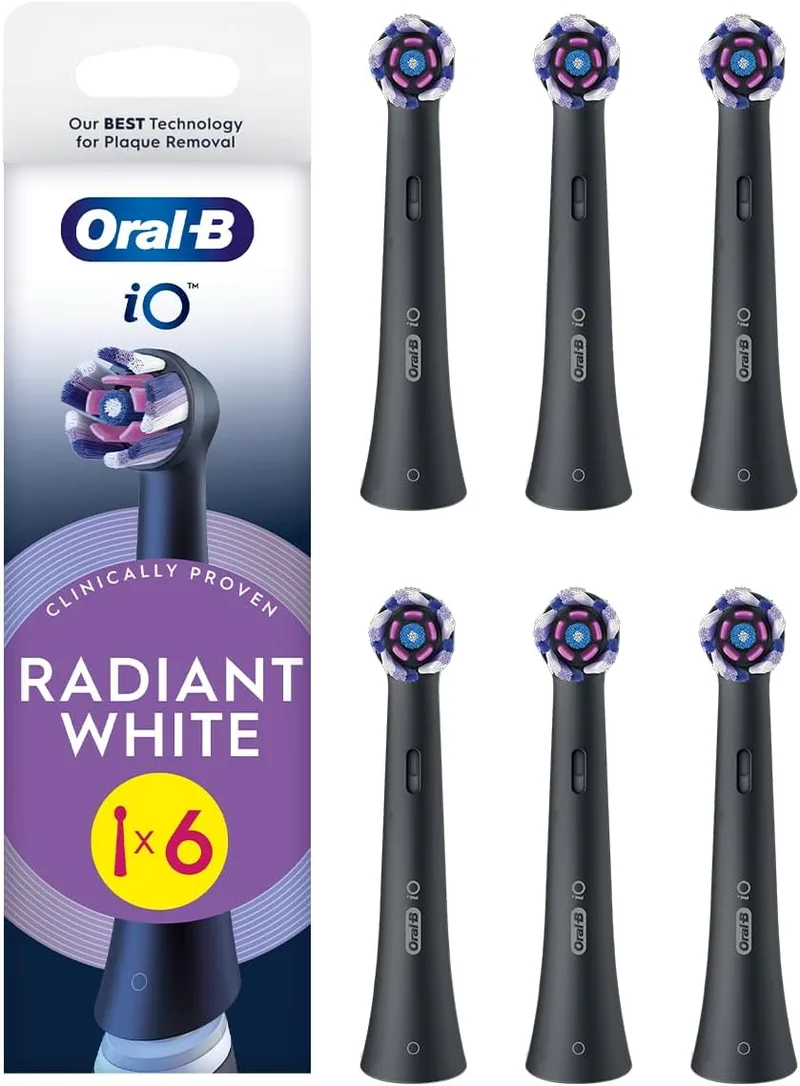 Oral-B ▫️ Series iO Radiant White Original Replacement Toothbrush Heads, 6-Pack of Black Refills for iO Electric Toothbrushes, Tooth Whitening, Stain Removal