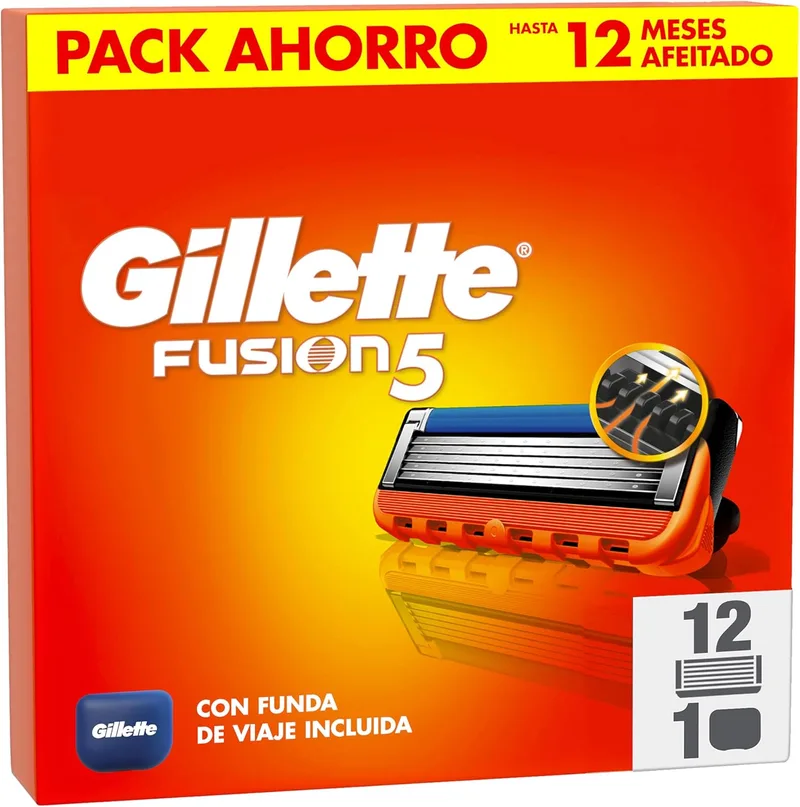 Gillette ▫️ Fusion5 12 recargas de lâmina de barbear, lâminas de barbear de 5 lâminas, tira de gel lubrificante e aparador de precisão