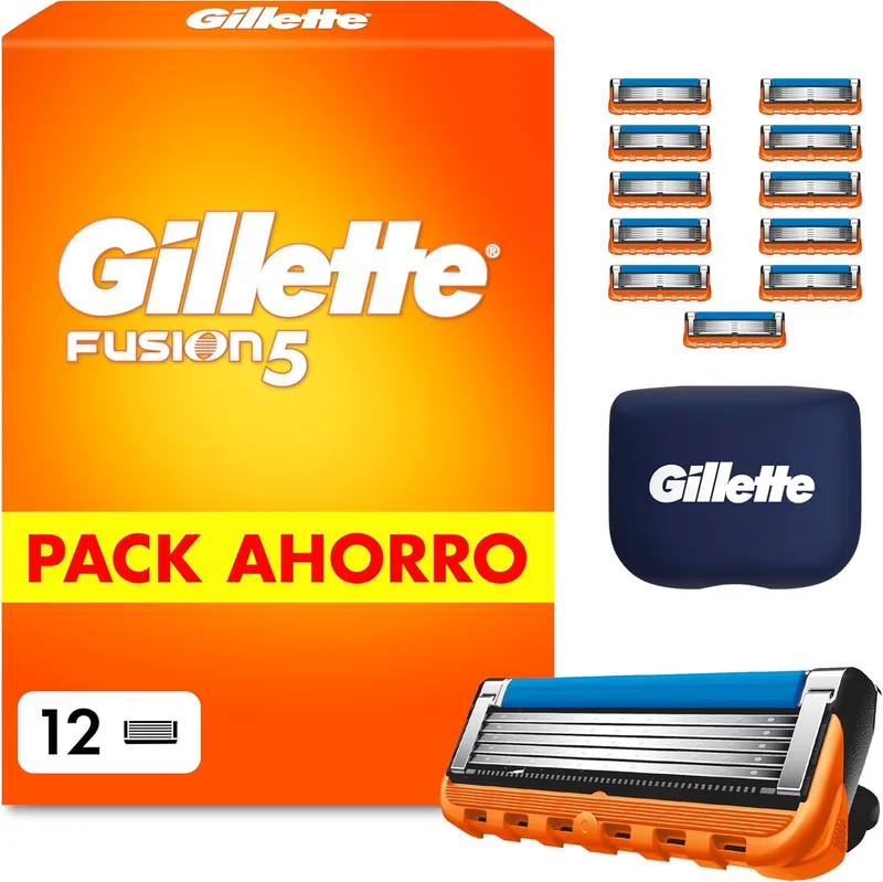 Gillette ▫️ Fusion5 Men's Razor Blades, 12 unidades - Recargas para máquinas de barbear com 5 lâminas, tira de gel lubrificante e aparador de precisão