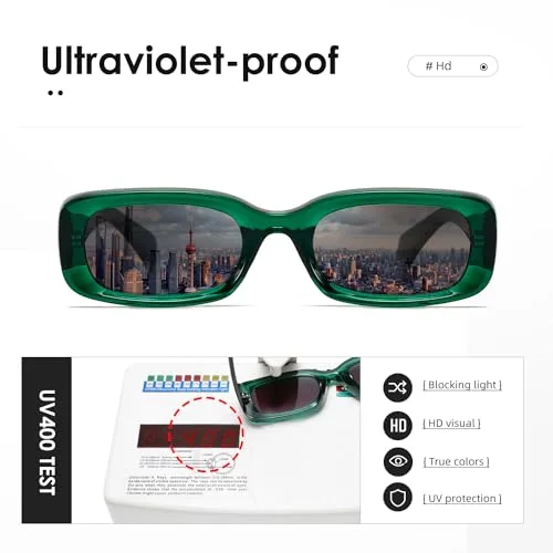 kimorn ▫️ Óculos de sol retro para senhora, óculos de proteção para condução, estilo retro, armação quadrada estreita, proteção UV400 6