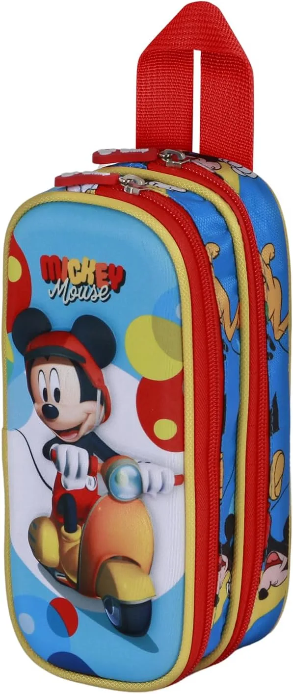 Disney ▫️ Mickey Mouse Scooter - Estojo multifuncional 3D duplo, azul, 22 x 10 cm
