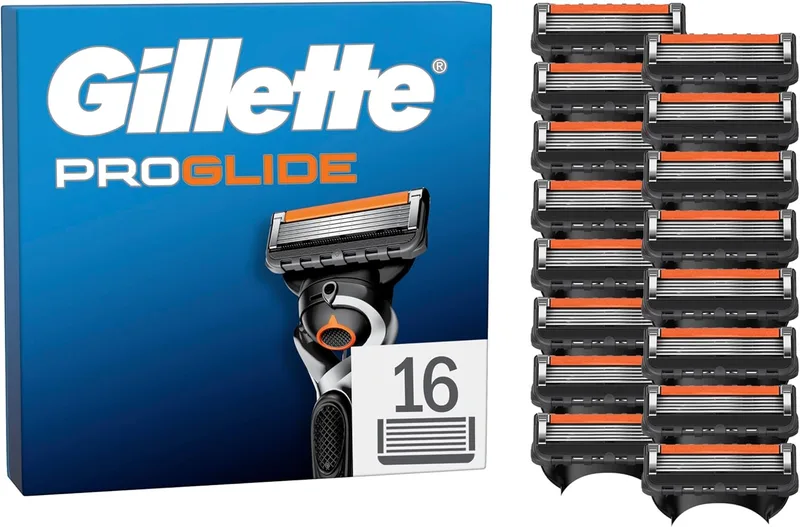 Gillette ▫️ Proglide 16 pacotes de recargas de lâminas de barbear para homem, 5 lâminas de barbear, lubrificação dupla e aparador de precisão, compatível com Proglide e Fusion5