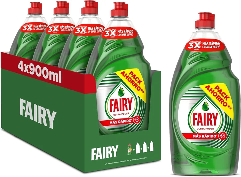 FAIRY ▫️ Ultra Power Original Dishwashing Liquid 4x900ML Fórmula eficaz deixa a loiça a brilhar, impressionante poder anti-gordura