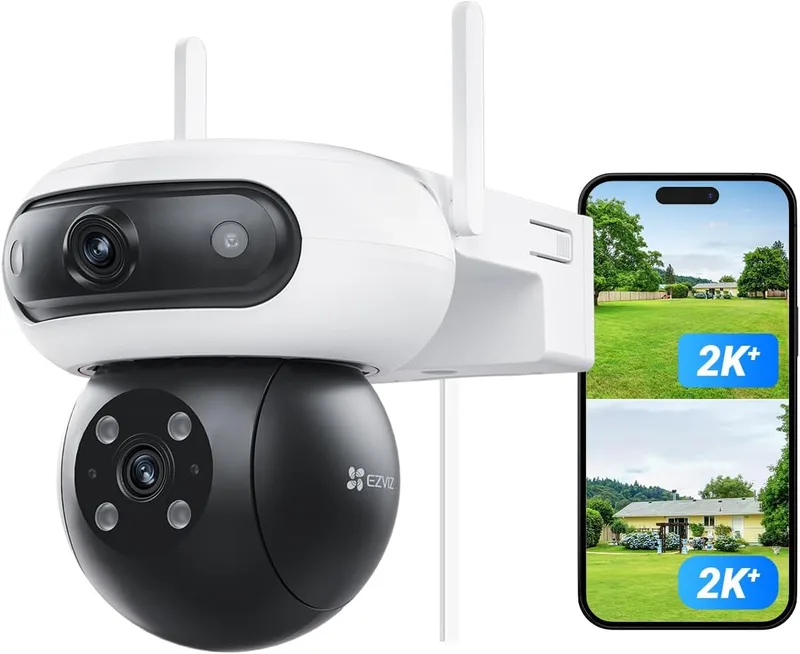 EZVIZ ▫️ Câmara de vigilância Wi-Fi exterior com lente dupla de 8 MP (4 MP + 4 MP), câmara IP de segurança de 360° com visão noturna a cores, deteção por IA de pessoas/veículos, áudio bidirecional, compatível com Alexa, à prova de água, C90 Dual