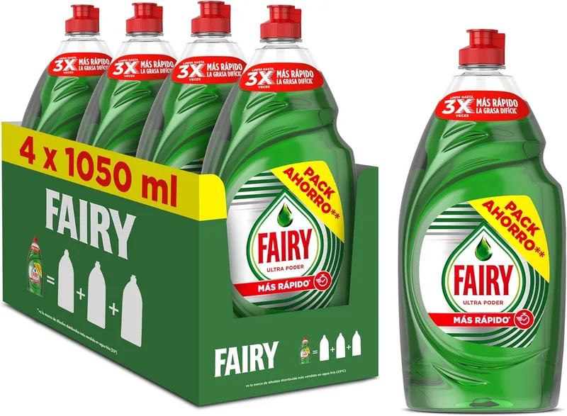 FAIRY ▫️ Ultra Poder Original - Líquido para a máquina de lavar louça, 4 x 1050 ml. Fórmula eficaz que deixa a louça a brilhar, com um impressionante poder desengordurante