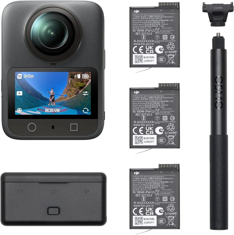 DJI ▫️ Pacote Aventura Osmo 360, Câmara de Ação 360 | Imagem 360° de 1 polegada, Bateria de Longa Duração (3 baterias), vídeo 360° em 8K nativo, vídeo 4K/120 fps e 170° Boost