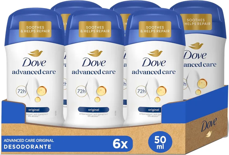 Dove ▫️ Desodorizante em barra antitranspirante original, proteção até 72 horas, com tecnologia Pro-Ceramida e ingredientes hidratantes, desodorizante para homem e mulher, 6 unidades | Proteção até 72 horas, com tecnologia Pro-Ceramida, ingredientes hidratantes