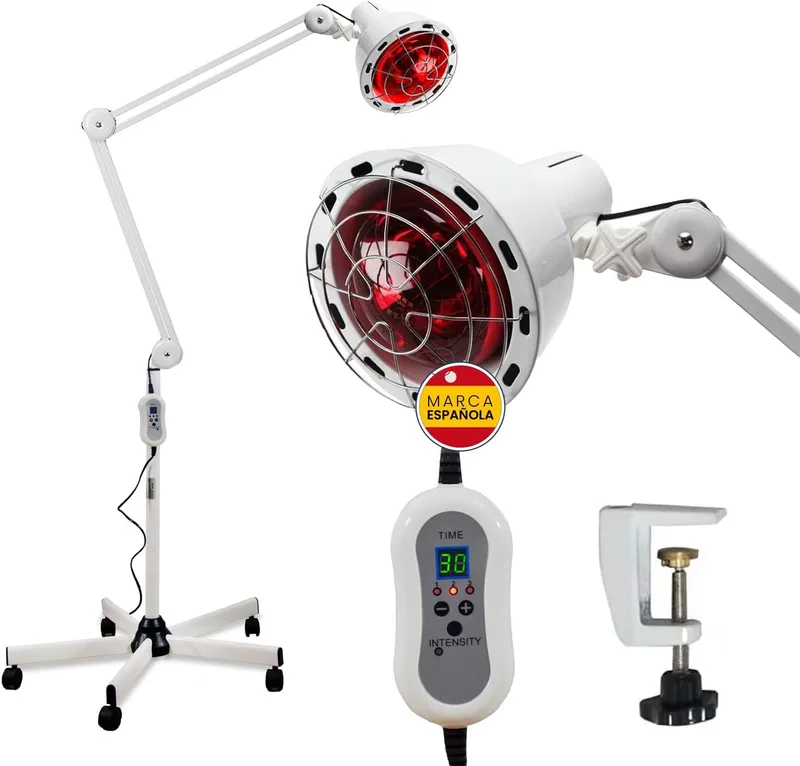 Boston Tech ▫️ Infratherap: Lâmpada de infravermelhos para fisioterapia e termoterapia: alívio da dor, circulação, articulações: lâmpada E27 de 275 W + controlo do tempo e da intensidade + acessório de secretária incluído