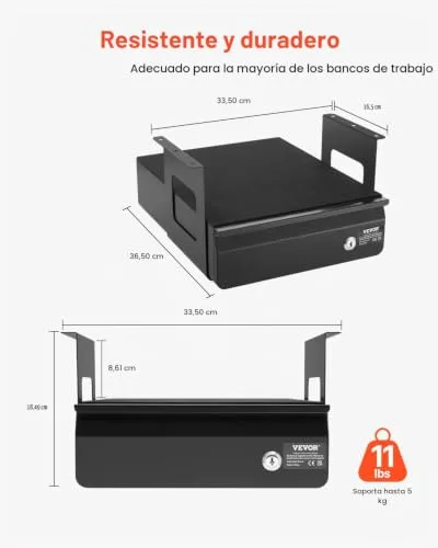 VEVOR ▫️ Gavetas deslizantes para debaixo da secretária com fechadura, gaveta extraível montada debaixo da mesa, organizador de arrumação oculto para secretária com fechadura para escritório, 365 x 335 x 185 mm 2