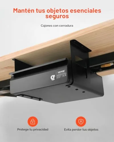 VEVOR ▫️ Gavetas deslizantes para debaixo da secretária com fechadura, gaveta extraível montada debaixo da mesa, organizador de arrumação oculto para secretária com fechadura para escritório, 365 x 335 x 185 mm 3