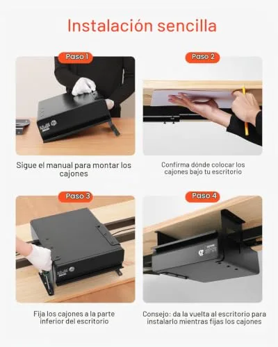 VEVOR ▫️ Gavetas deslizantes para debaixo da secretária com fechadura, gaveta extraível montada debaixo da mesa, organizador de arrumação oculto para secretária com fechadura para escritório, 365 x 335 x 185 mm 7