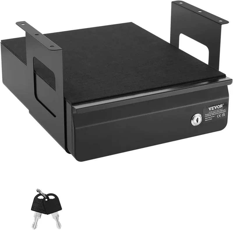 VEVOR ▫️ Gavetas deslizantes para debaixo da secretária com fechadura, gaveta extraível montada debaixo da mesa, organizador de arrumação oculto para secretária com fechadura para escritório, 365 x 335 x 185 mm