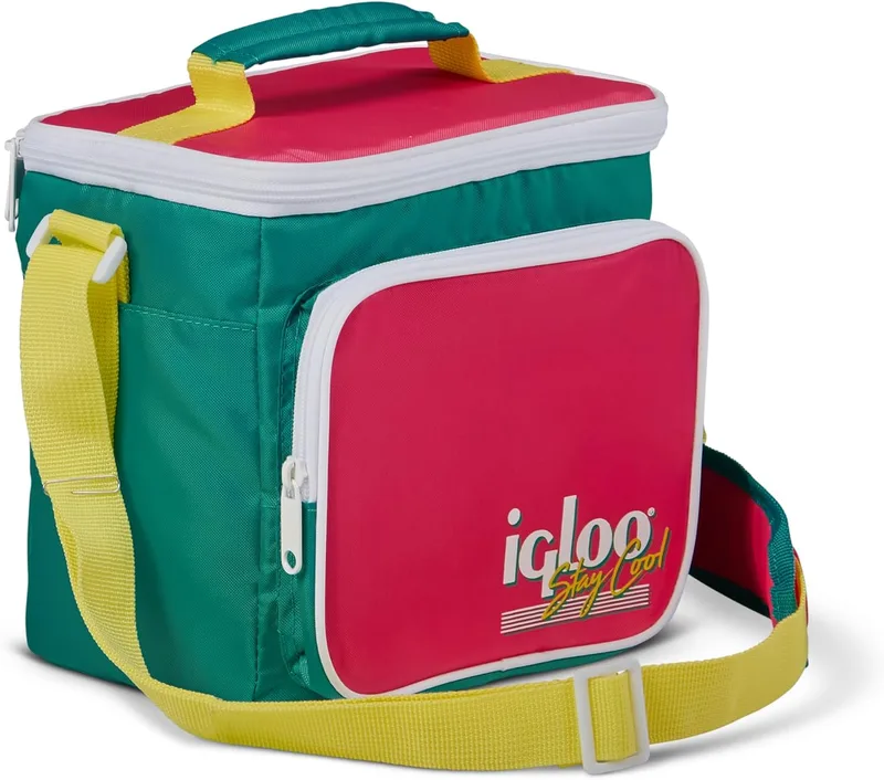 Igloo ▫️ Saco térmico quadrado Retro - refrigerador térmico 6,6L com alça de ombro, compacto para a escola, escritório, piquenique, campismo e actividades ao ar livre - design retro e bom isolamento