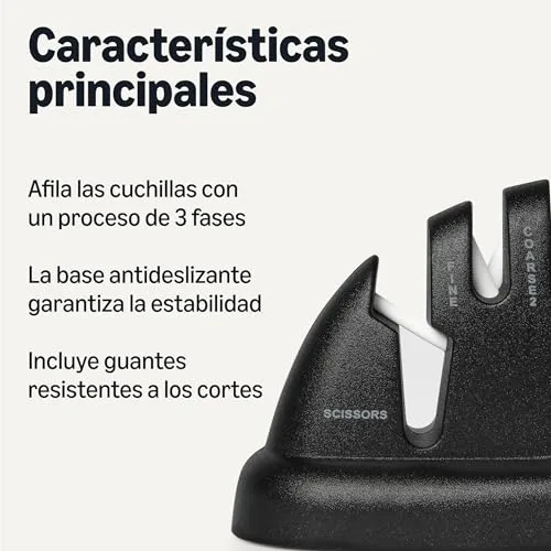 Amazon Basics ▫️ Afia-facas 4 em 1, Base Antiderrapante, Inclui Luva de Proteção 2