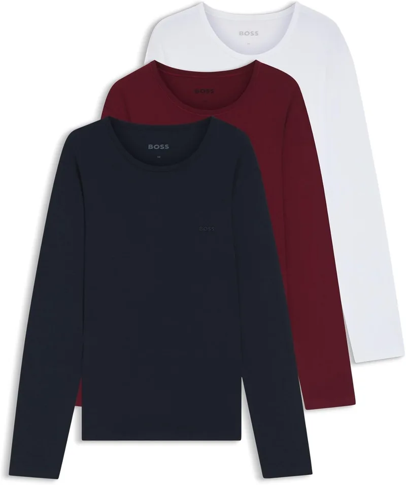 BOSS ▫️ LSShirtRN 3P Classic - Três pacotes de mangas compridas com logótipo em algodão, Aberto, Diversos, S