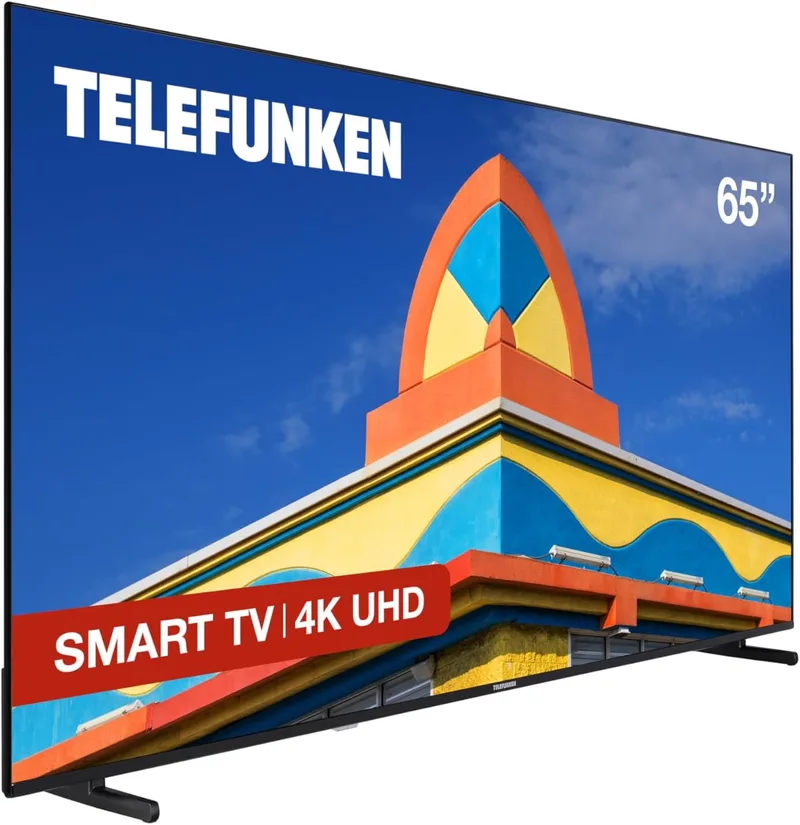Telefunken ▫️ 65DTUV725 Smart TV 4K UHD de 65 polegadas, sem moldura, imagem HDR10, Dolby Audio, compatível com os assistentes de voz Alexa e Google