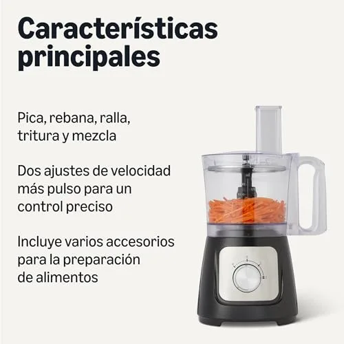 Amazon Basics ▫️ Combinação de processador de alimentos e batedeira com 2 velocidades, taça de 2,4 litros e jarro de 1,5 litros, 800 W, preto 2