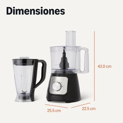 Amazon Basics ▫️ Combinação de processador de alimentos e batedeira com 2 velocidades, taça de 2,4 litros e jarro de 1,5 litros, 800 W, preto 5