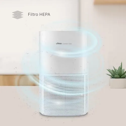 Ufesa ▫️ Comfort 1300 Purificador de ar com filtro HEPA, potência de 15 W, taxa de purificação de ar (CADR) de 130 m³/h, cobertura até 55 m², 3 velocidades, silencioso ≤55 dB, branco 3