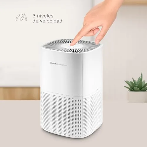 Ufesa ▫️ Comfort 1300 Purificador de ar com filtro HEPA, potência de 15 W, taxa de purificação de ar (CADR) de 130 m³/h, cobertura até 55 m², 3 velocidades, silencioso ≤55 dB, branco 4