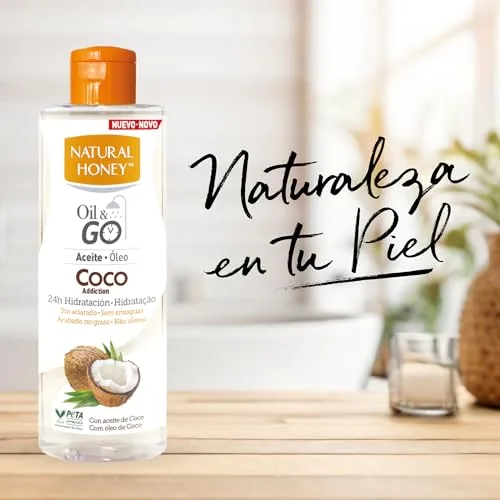 Natural Honey ▫️ Oil & Go Coco Addiction, Óleo de banho sem enxaguamento com óleo de coco, 24 horas de hidratação com aroma tropical, absorção rápida, acabamento não oleoso, nutritivo e revitalizante, 250 ml 2