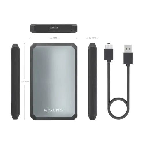 AISENS ▫️ Caixa externa para HDD/SSD SATA de 2,5", USB 3.0 até 5 Gbps, UASP, sem necessidade de ferramentas, preta e cinzenta - ASE-2529B 5